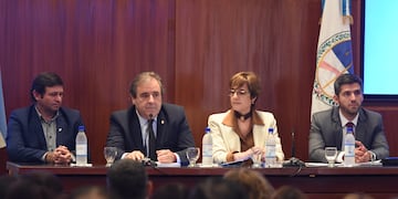 En a presentación del informe del MPD, de izquierda a derecha Santiago Jubert, Alberto Bernis, Gabriela Burgos y Guido Matías Luna.