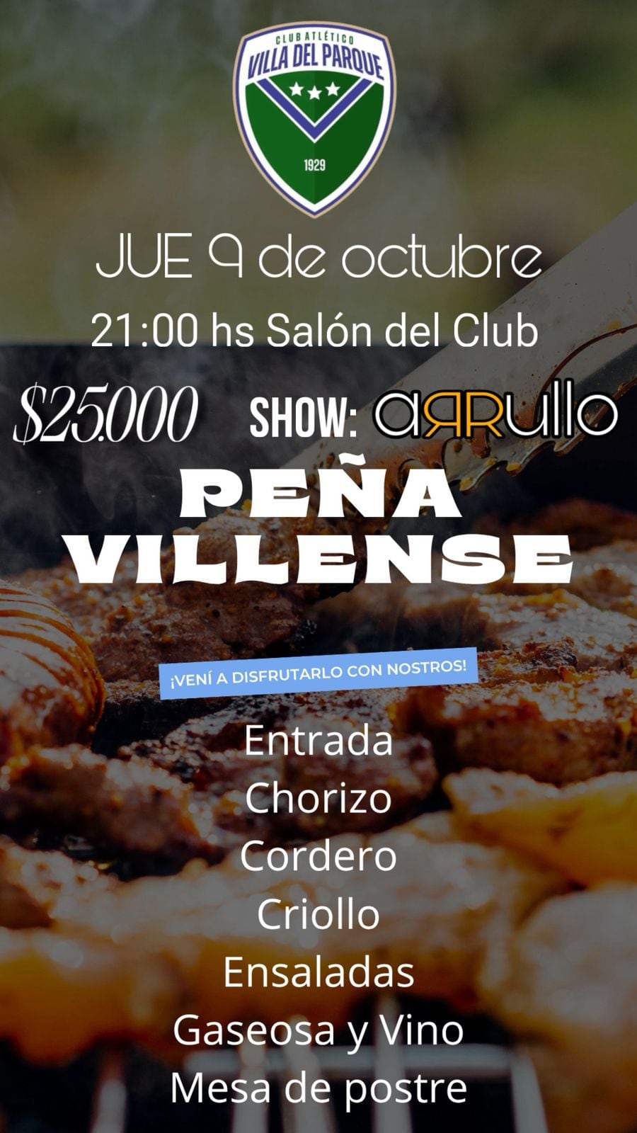 Villa del Parque organiza una peña solidaria para financiar mejoras y un viaje deportivo a La Plata