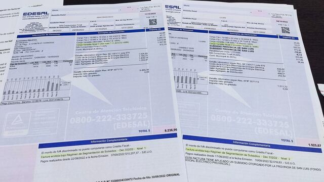 Las boletas de luz en San Luis registran aumentos a partir de enero del 2023.