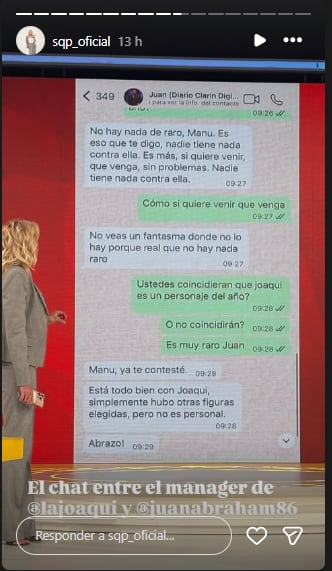 el chat sobre si Wanda Nara bajó o no a La Joaqui de los personajes del año