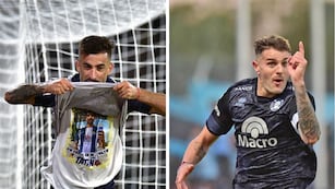Michael Santos y Pablo Vegetti, delanteros de Talleres y Belgrano, respectivamente. Y goleadores en Primera (Fotos de Federico López Claro y Facundo Luque).