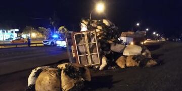 San Vicente: volcó un camión que transportaba raídos de yerba mate