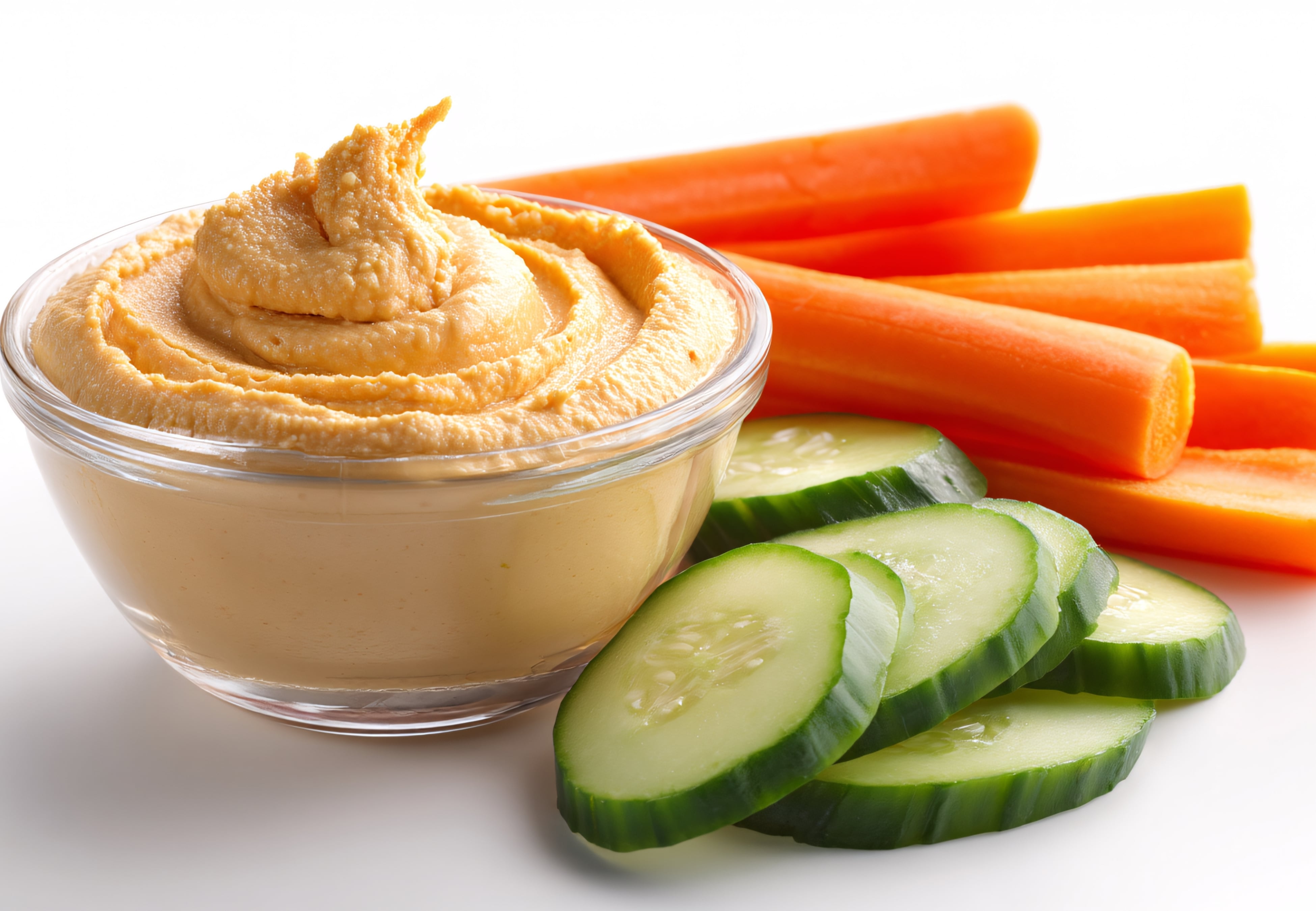 Verduras crudas cortadas con hummus.