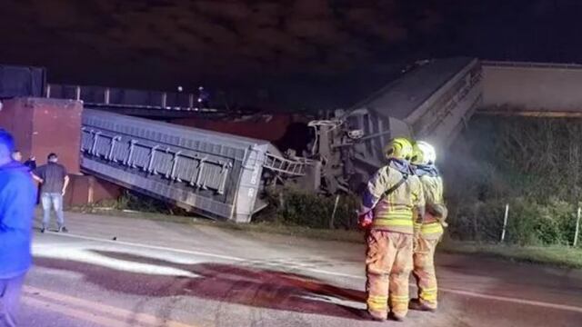 Dos vagones quedaron a la vera de la Ruta Nacional 33 cuando cedió parte del puente La Virginia.