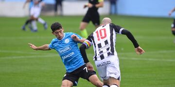 Ulises Sánchez, volante de Belgrano, en acción ante Gimnasia de Mendoza en el Gigante de Alberdi. (José Hernández)