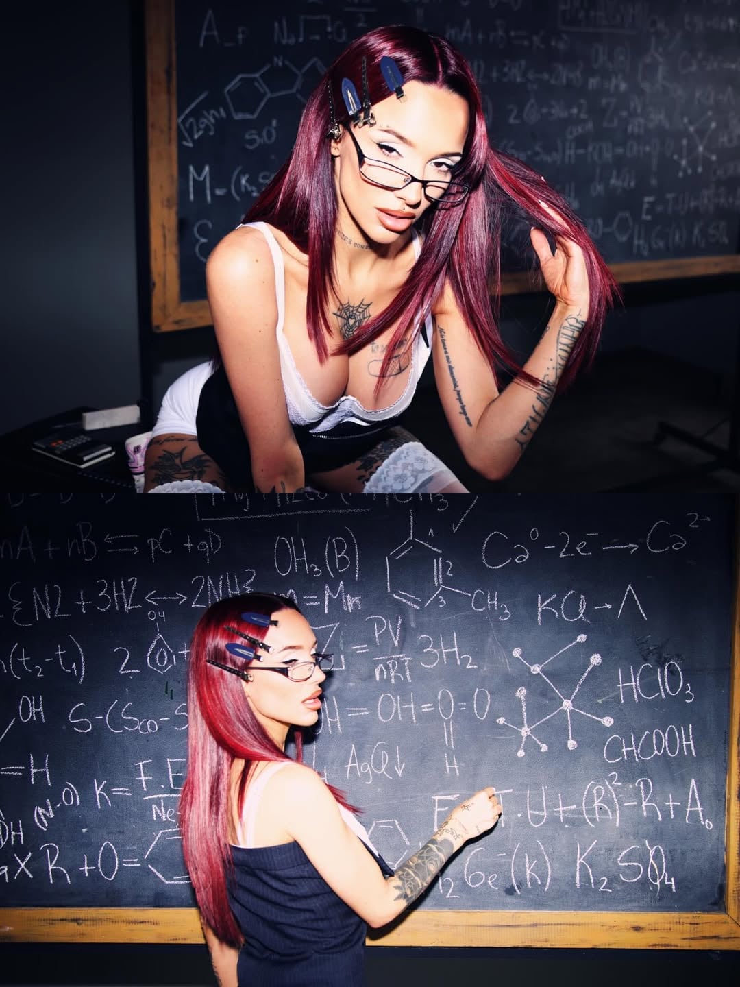 Escote pronunciado y encaje: La Joaqui posó arriba de un escritorio y burló los límites de la censura