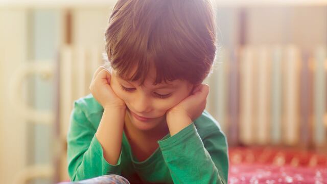niño pensativo lee un libro. El niño está leyendo. (123RF)