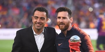 Lionel Messi y Xavi Hernández como compañeros en Barcelona.