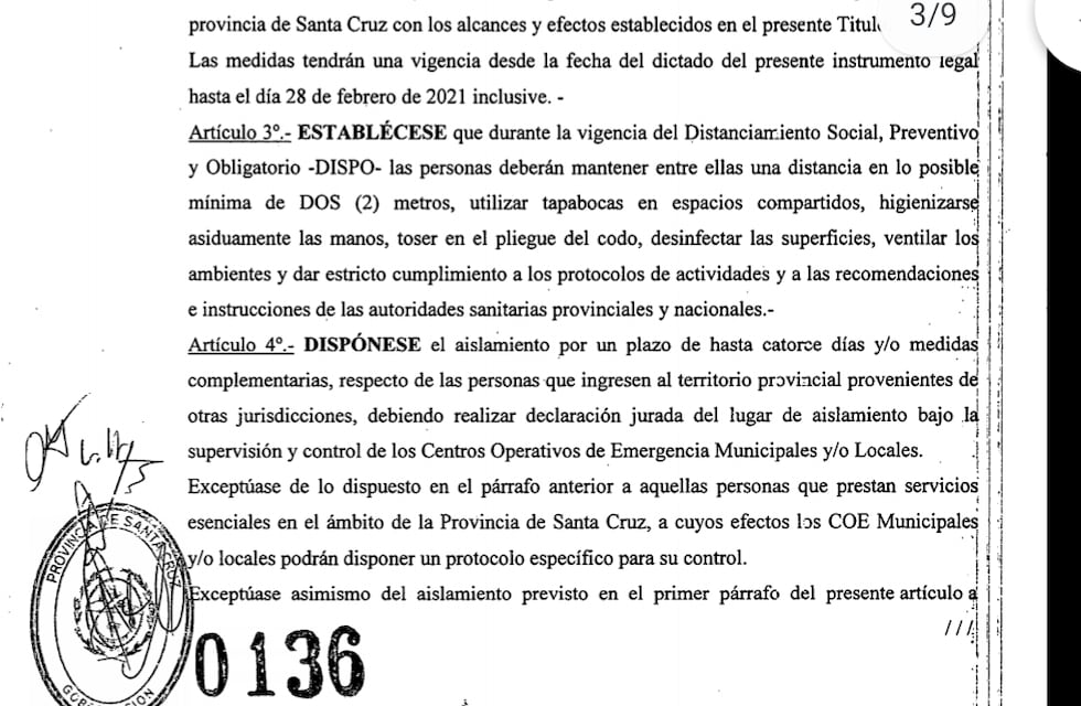 Santa Cruz dispuso el Distanciamiento Social, Preventivo y Obligatorio hasta el 28 de febrero