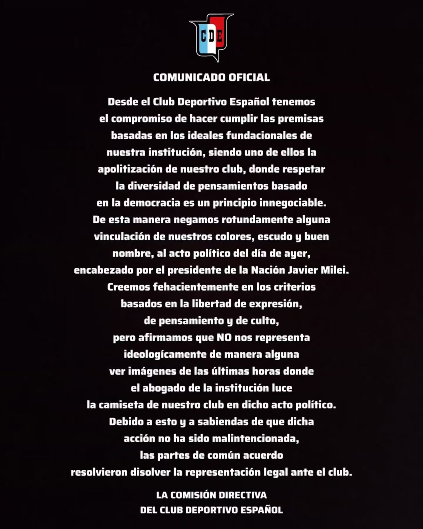 Comunicado del club.