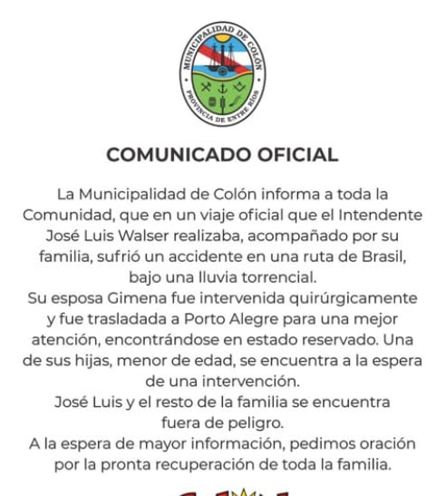 Comunicado de la intendencia de Colón, ER.
