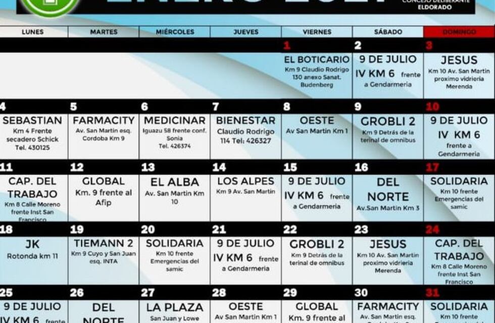 Cronograma de farmacias de turno en Eldorado