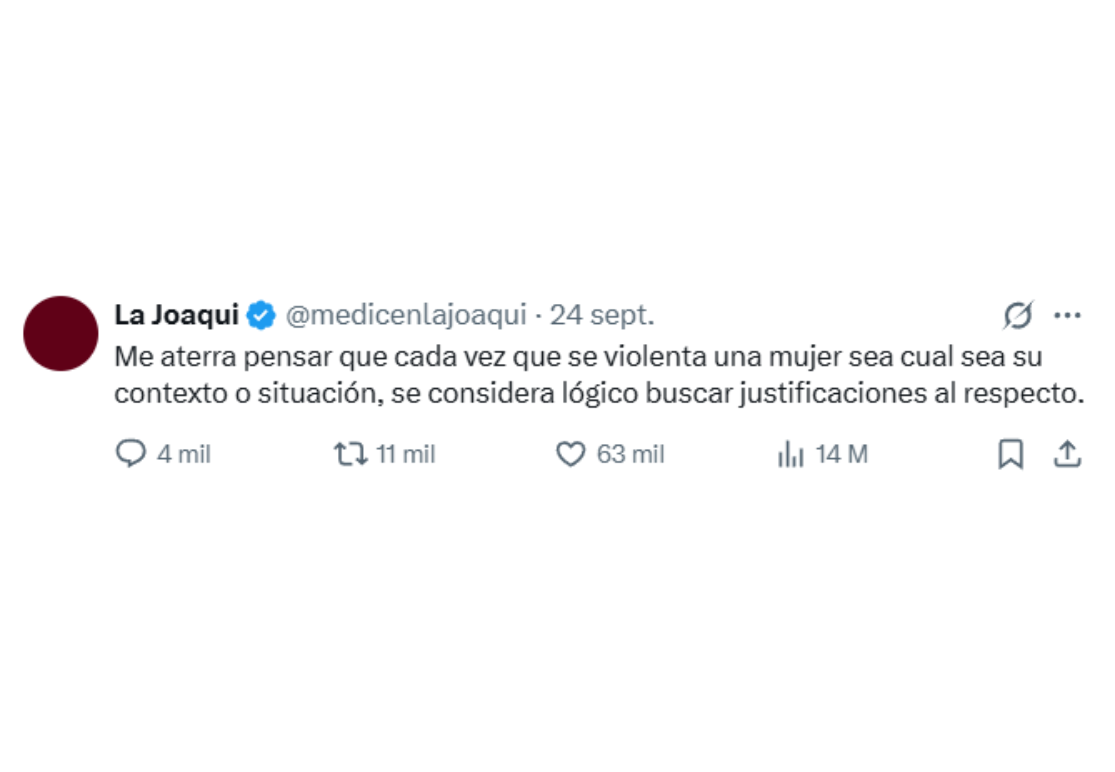 El tweet de La Joaqui tras el triple narcofemicidio.
