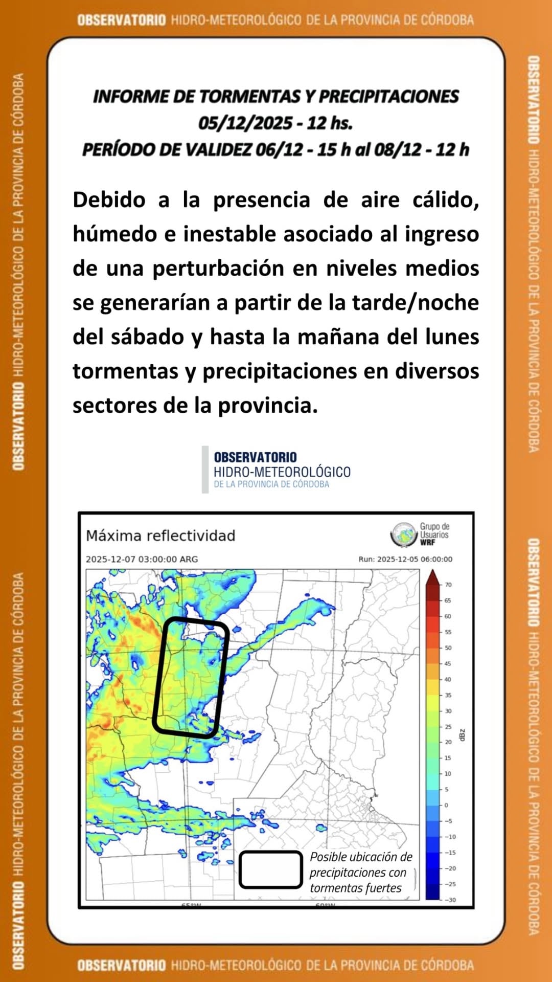 Las tormentas se generarían a partir de la tarde/noche del sábado.