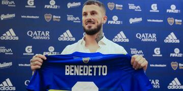 Benedetto durante la presentación en Boca.