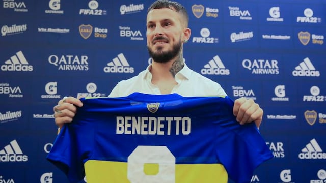 Benedetto durante la presentación en Boca.