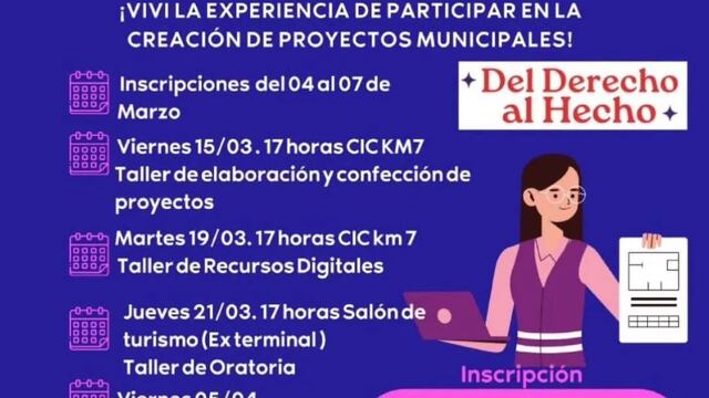 “Proyectos que acercan a la igualdad”: realizarán un ciclo de capacitaciones en Eldorado por el mes de la mujer.