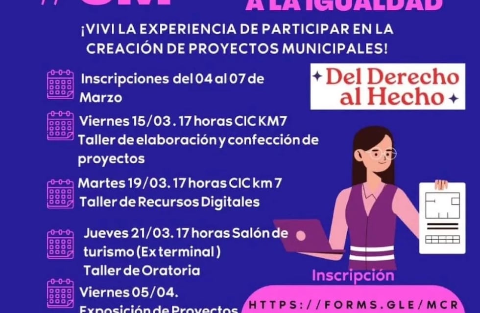 “Proyectos que acercan a la igualdad”: realizarán un ciclo de capacitaciones en Eldorado por el mes de la mujer