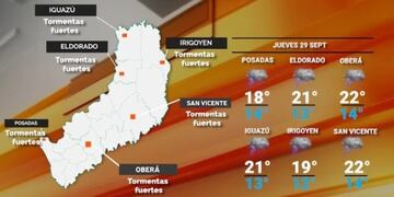 Jueves inestable, con una temperatura máxima de 22 °C en Misiones.