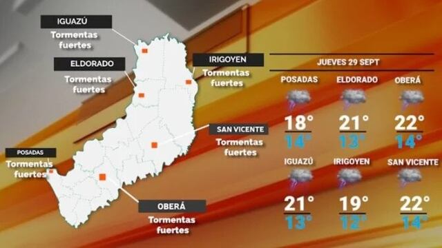 Jueves inestable, con una temperatura máxima de 22 °C en Misiones.