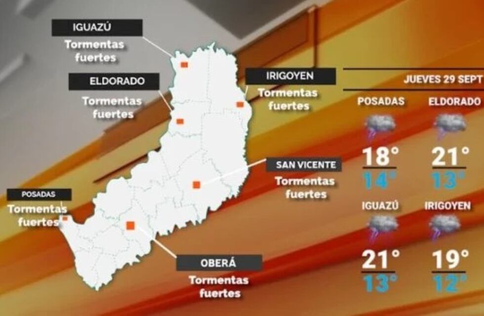 Jueves inestable, con una temperatura máxima de 22 °C en Misiones