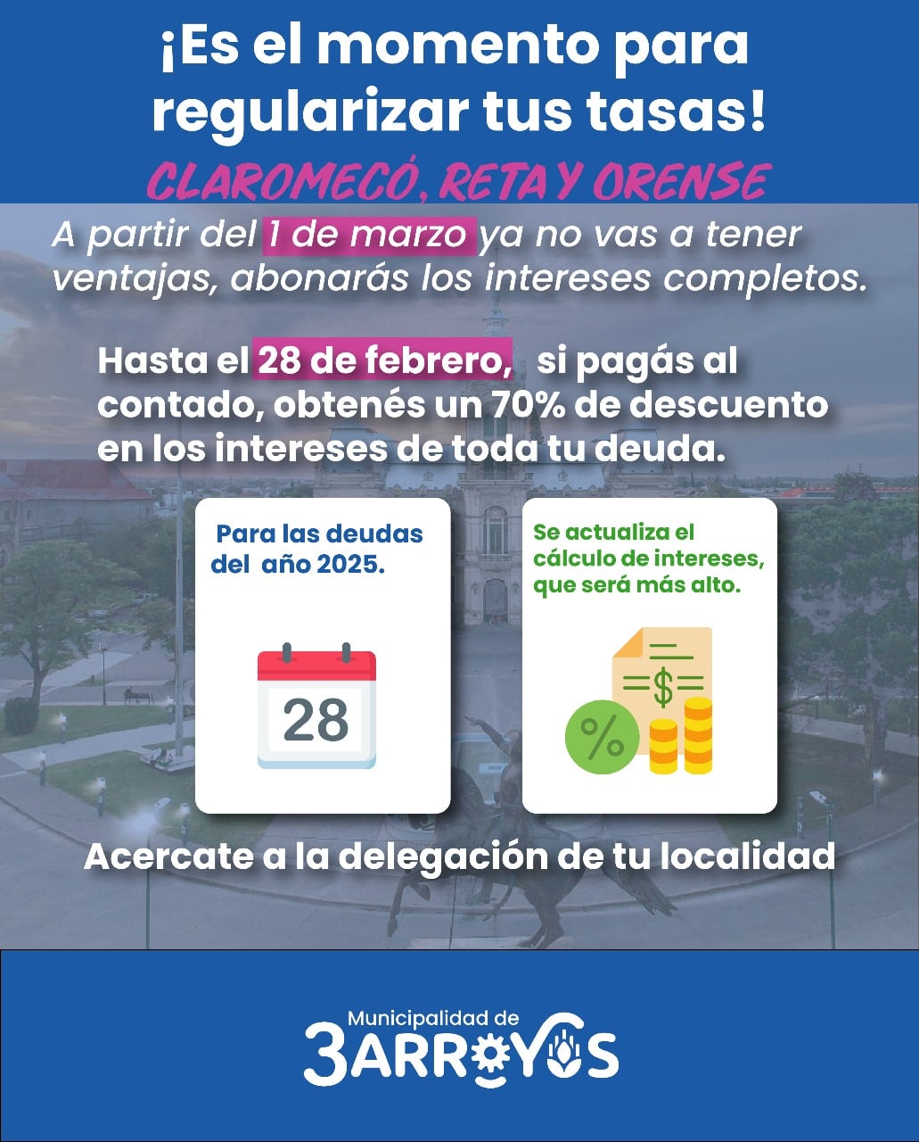 se extiende hasta el 28 de febrero los plazos para regularizar tasas para contribuyentes de las localidades balnearias