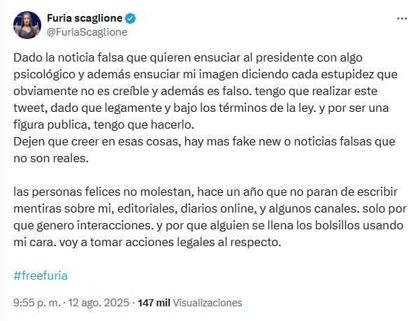La aclaración de Furia sobre la fake news