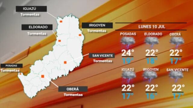 Inicio de semana con marcada humedad y precipitaciones en Misiones.
