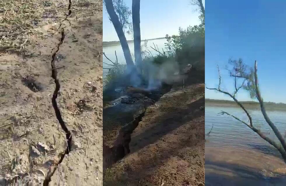Se viralizó video de derrumbe en la isla del río Paraná con el fuego prendido