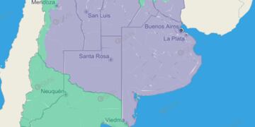 Advertencia violeta para Azul y la región