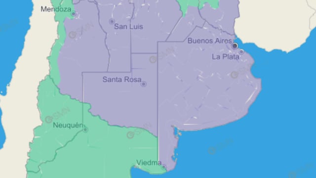 Advertencia violeta para Azul y la región