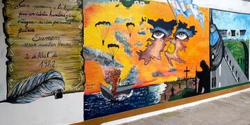 Mural que rinde homenaje a los veteranos y los caídos en la Guerra de Malvinas, en la Unidad Penitenciaria Federal n° 22 de Jujuy.