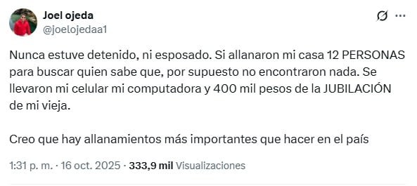 Joel Ojeda sobre su supuesta detención.