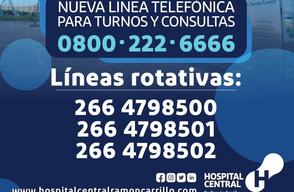 El Hospital “Ramón Carrillo” dispone de líneas telefónicas para consulta y turnos