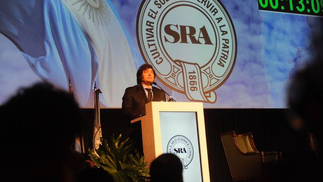 Javier Milei en su exposición en La Rural.