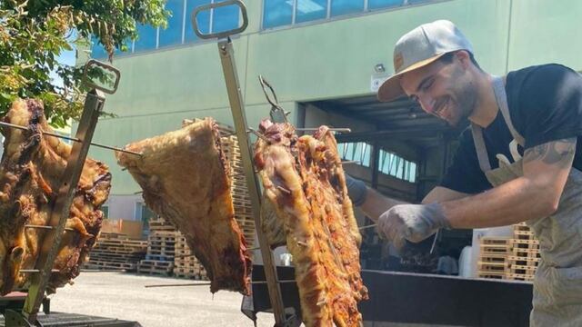 Gastón Oro, y un rico asado argento