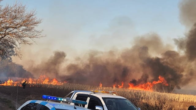 Los bomberos realizan maniobras para evitar que el fuego llegue a las viviendas. (Benita Cuellar)