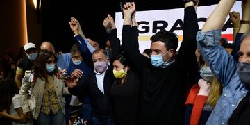 Luis Juez y Rodrigo del Loredo en el bunker de Juntos por Cordoba