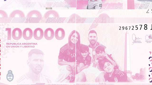 Supuesto billete de $100.000 con la cara de Messi y su familia