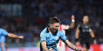 La boca llena de gol de Jeremías Lucco. El juvenil entró de titular, y respondió con un lujo para el 2 a 1 de Belgrano (La Voz).