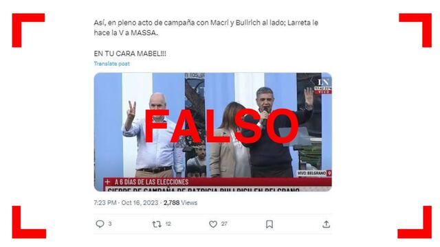 Horacio Rodríguez Larreta no hizo un saludo peronista en el cierre de campaña de Patricia Bullrich en la Ciudad de Buenos Aires.