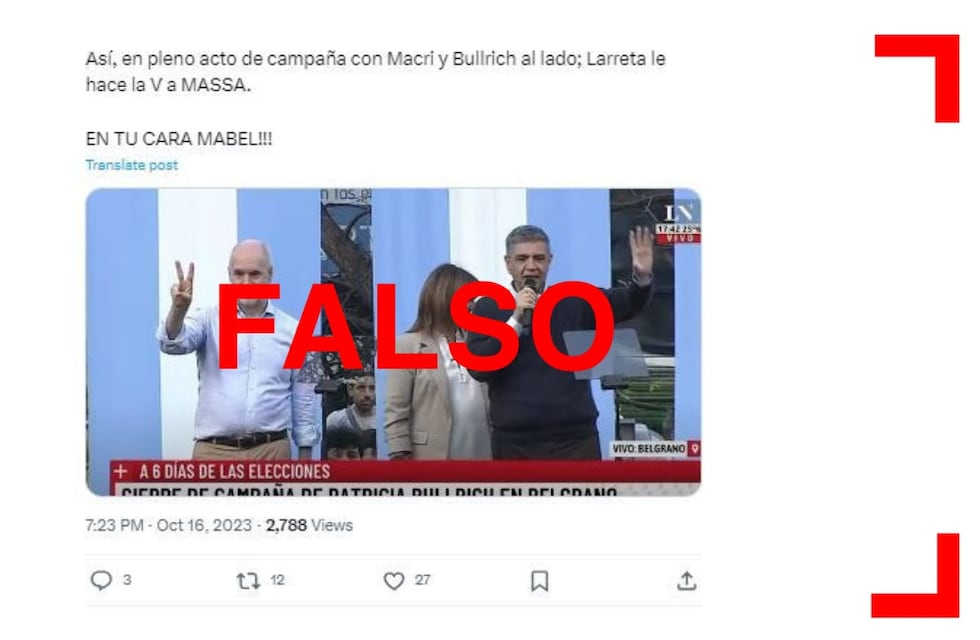 Horacio Rodríguez Larreta no saludó con la V peronista en un acto de Patricia Bullrich