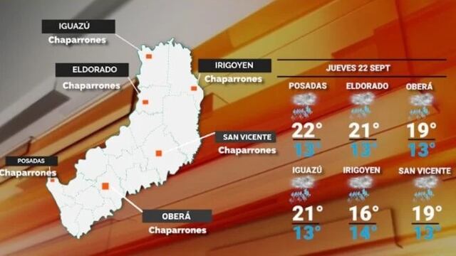 Probabilidades de lluvias y chaparrones para este jueves en Misiones.