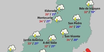 Lunes inestable con lluvias, tormentas y temperatura máxima prevista de 36°C en Misiones