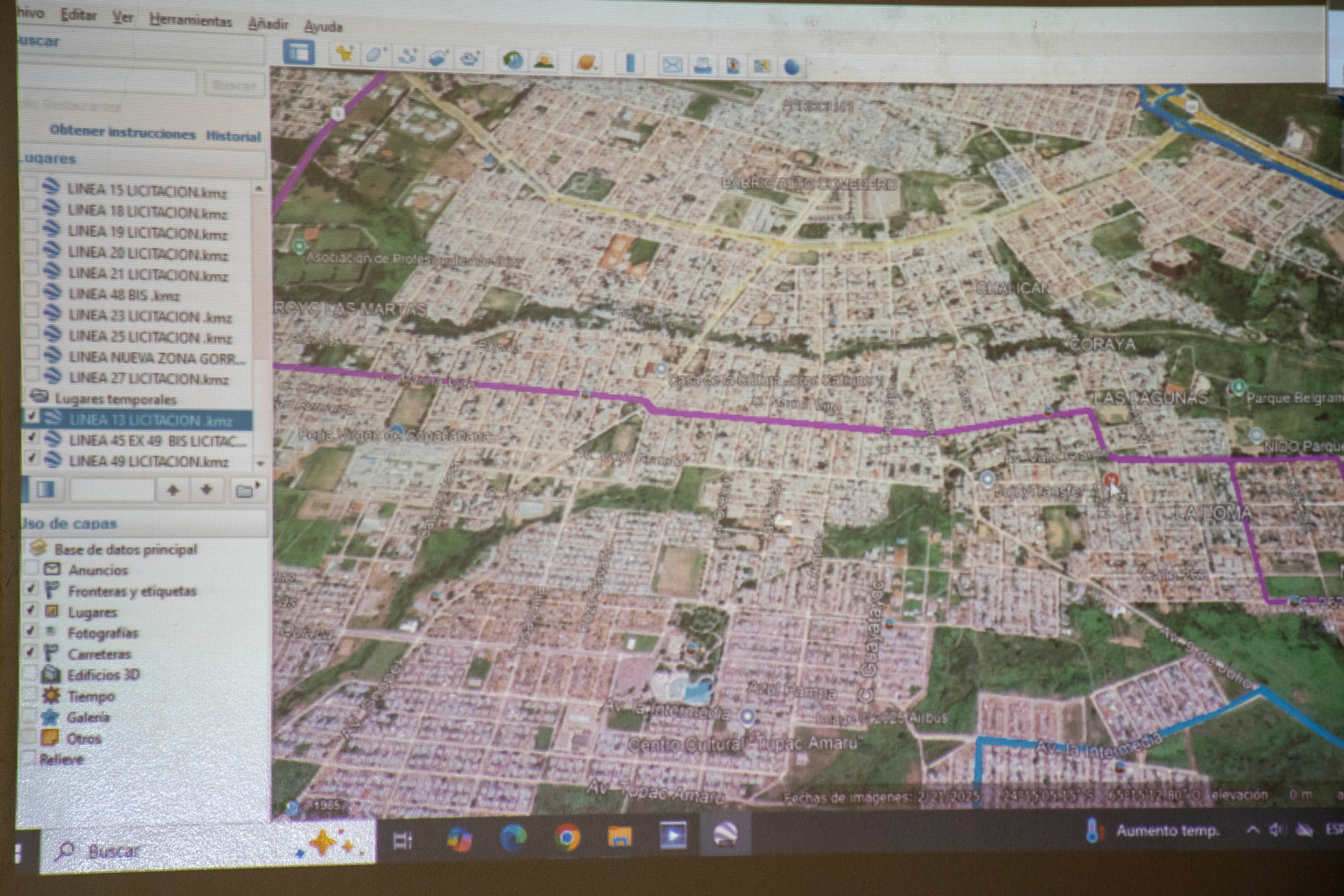 Uno de los gráficos presentados en la reunión, mostrando los corredores a licitar para el servicio de colectivos en San Salvador de Jujuy. Se prevé nuevos recorridos y ampliar otros existentes.