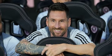 El delantero argentino Lionel Messi, del Inter Miami, previo al partido contra Cruz Azul en la Leagues Cupo, el viernes 21 de julio de 2023, en Fort Lauderdale, Florida. (AP Foto/Lynne Sladky)
