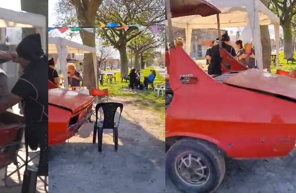 Un rosarino convirtió su viejo auto chocado en un ingenioso negocio y se hizo viral