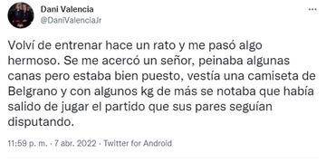 Daniel Valencia "Junior" contó una increíble situación que le pasó con un hincha de Belgrano.