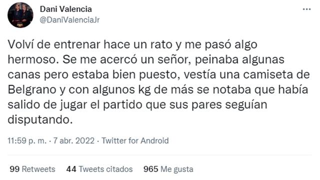 Daniel Valencia "Junior" contó una increíble situación que le pasó con un hincha de Belgrano.