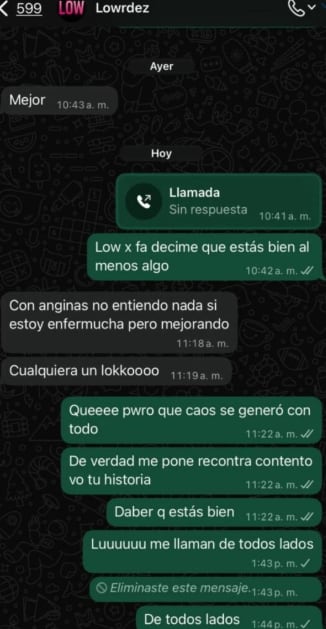 Los chats que le envío Leandro a Lowrdez.